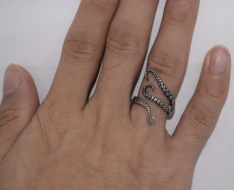 AZYOUNG 316L Stainless Steel Pirate Octopus Ring Tentacles Black S-shaped One Size Opening Ring - Image 2